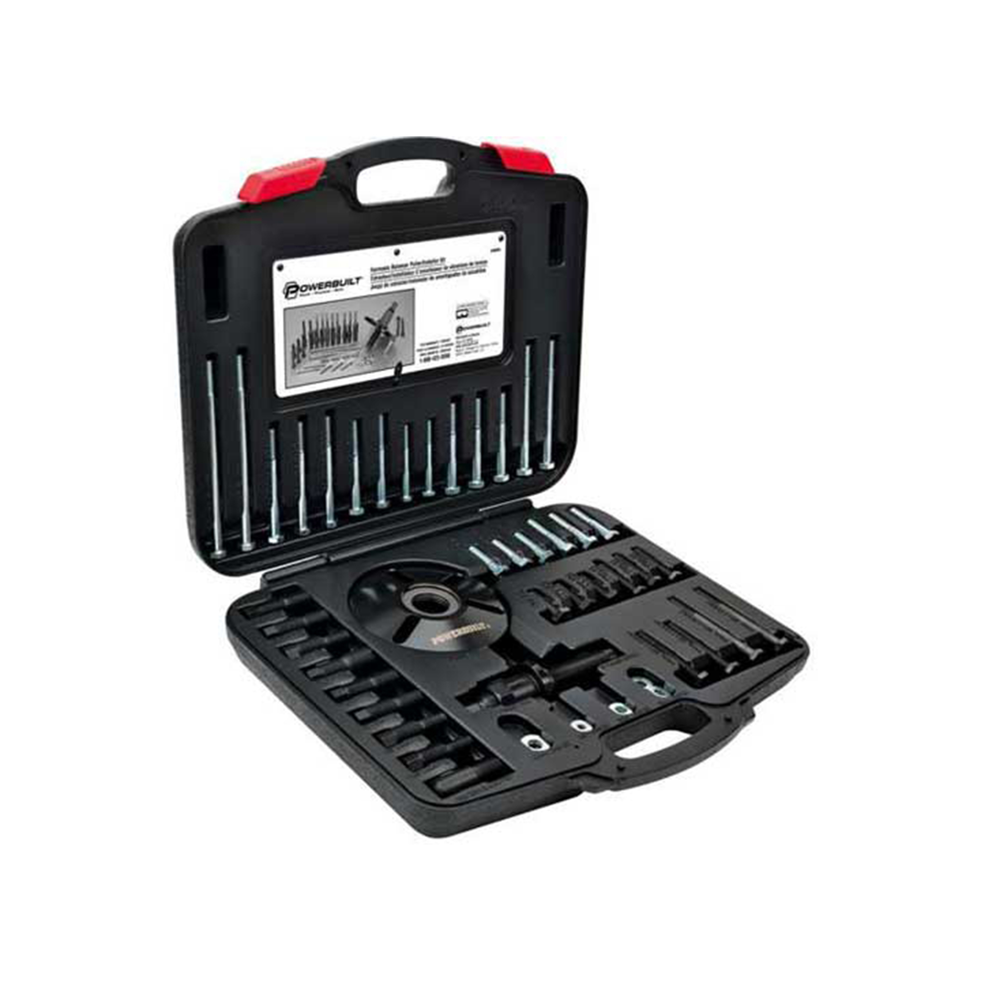 Powerbuilt Harmonic Balancer Puller and Installer Kit — Complete Engine Pulley Service Set, Blow-Molded Case, Model# PBT648994